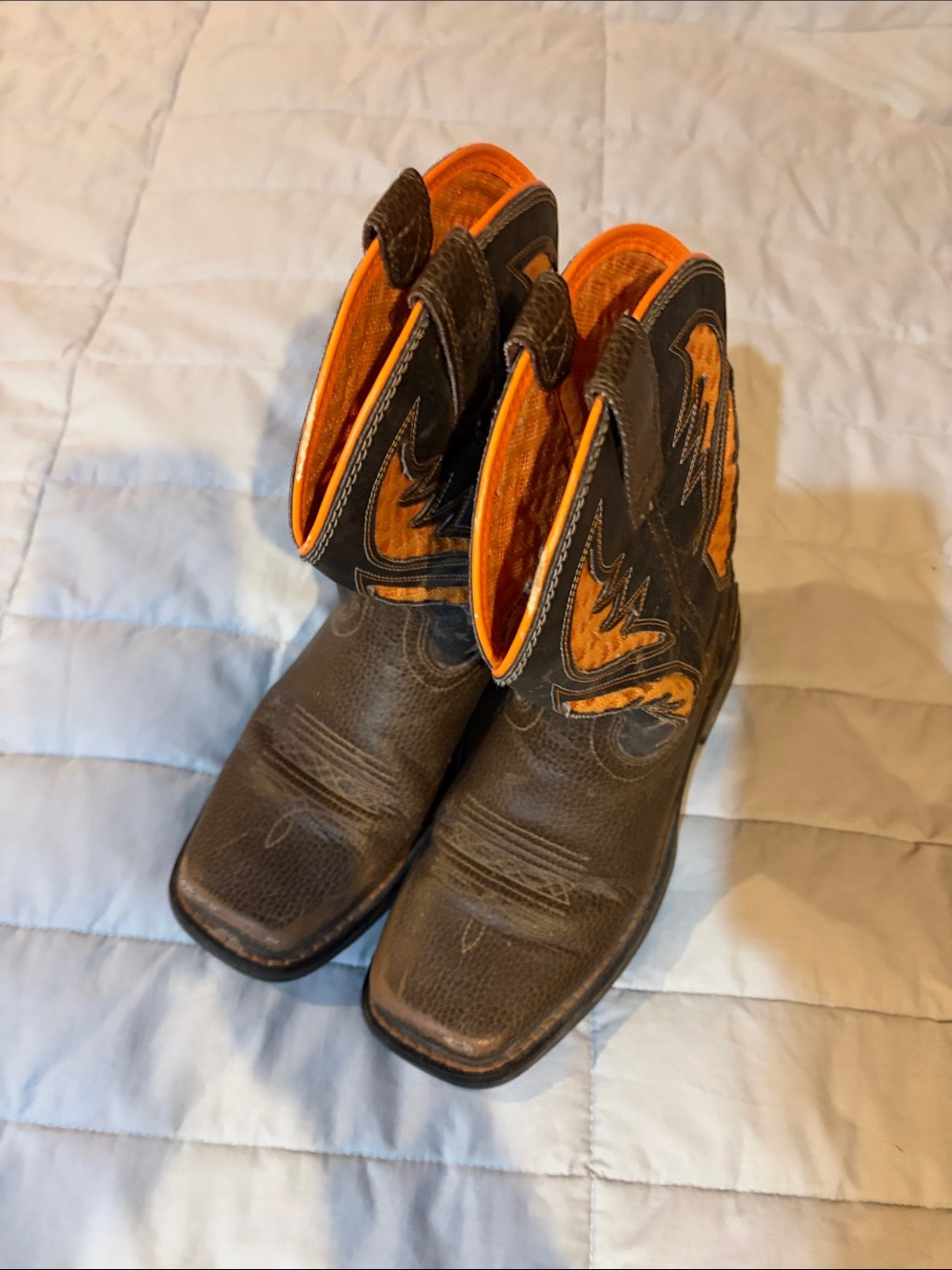 Ariat Kids Brown Boots with Orange Accents